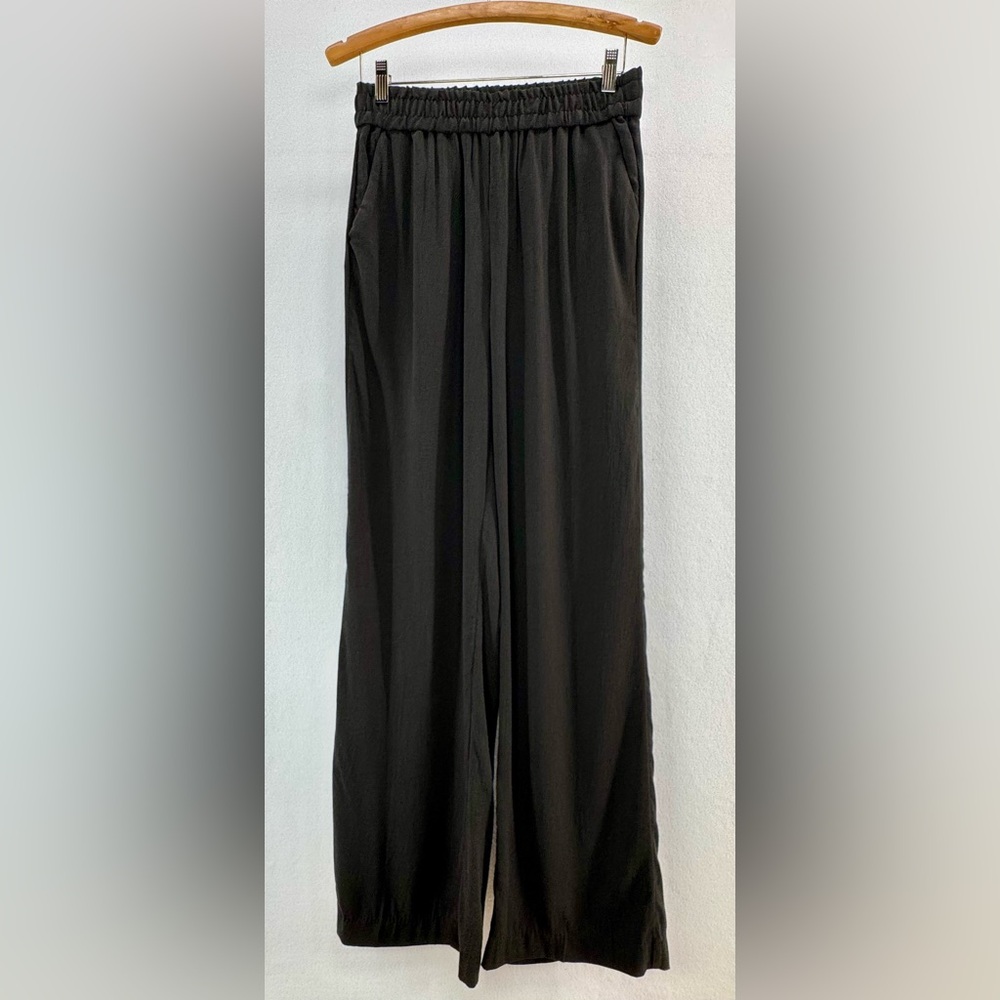 NWT Women's H&M Wide Leg Black Pants Elastic Waist Pull On Pockets Sz S